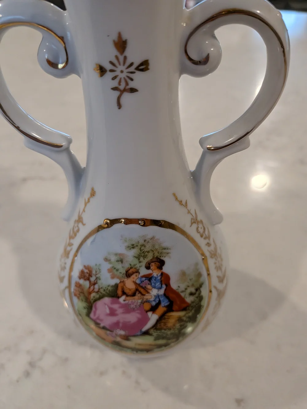 Vintage 1970s Japan 8332 Elegant White Porcelain 2-Handled Victorian Couple Vase